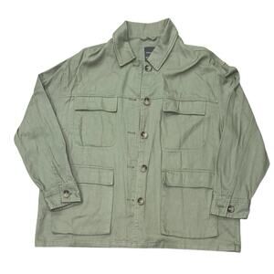 Primark Chore Jacket Women's Large 10-12 Green Utility Military Barn Button Down